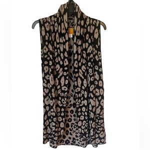 Ruby Rd Women’s Animal Print Knit Sleeveless Long Open Sweater Vest Petite Large